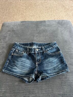 Soundgirl Dark Blue Distressed Denim Jean Shorts